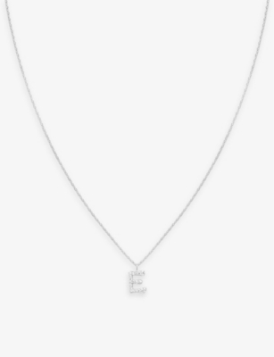 ASTRID & MIYU: 'E' initial cubic-zirconia rhodium-plated sterling-silver necklace
