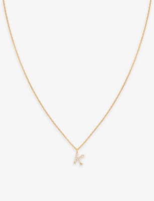 ASTRID & MIYU: Letter K 18ct yellow gold-plated recycled sterling-silver and cubic zirconia pendant necklace