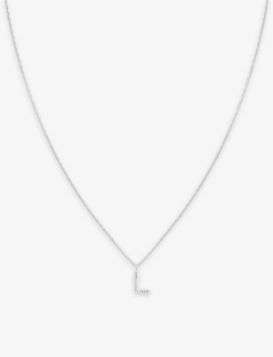 ASTRID & MIYU: Letter L rhodium-plated recycled sterling-silver and cubic zirconia pendant necklace