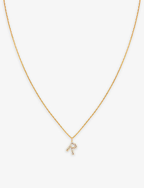 ASTRID & MIYU: Initial R 18ct yellow gold-plated recycled sterling-silver and cubic zirconia pendant necklace