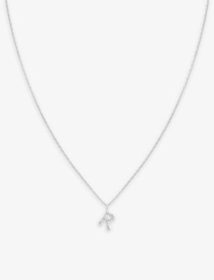 ASTRID & MIYU: Initial R rhodium-plated recycled sterling-silver and cubic zirconia pendant necklace