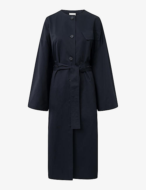 LOVECHILD: Veda oversized collarless belted cotton-twill coat