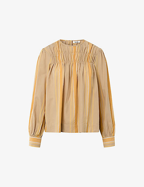 NUE NOTES: Aldrin puff-sleeve striped cotton blouse