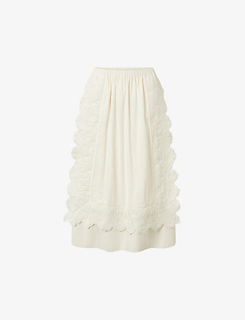 NUE NOTES: Andrew floral-embroidered quilted cotton midi skirt