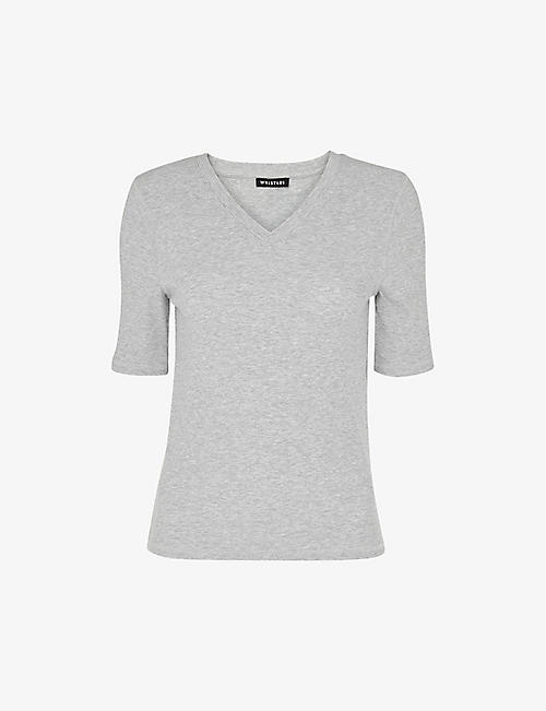 WHISTLES: V-neck ribbed stretch-knit top