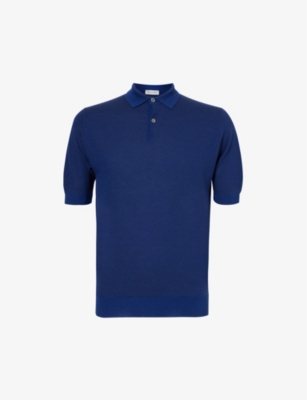 JOHN SMEDLEY: Ribbed-trim short-sleeve merino-wool knitted polo shirt