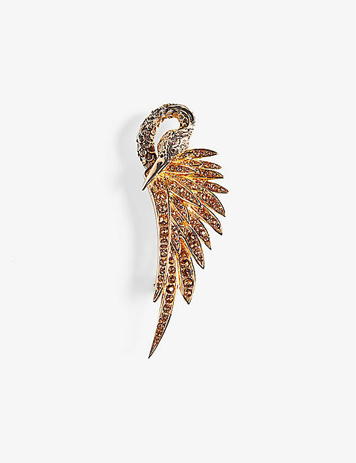 LA MAISON COUTURE: Sonia Petroff Swan 24ct yellow gold-plated brass and Swarovski crystal brooch