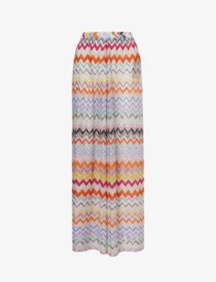 MISSONI: Abstract-pattern wide-leg mid-rise knitted trousers