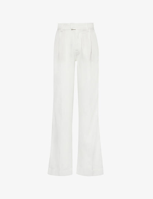 7 FOR ALL MANKIND: Pleated straight-leg mid-rise woven trousers