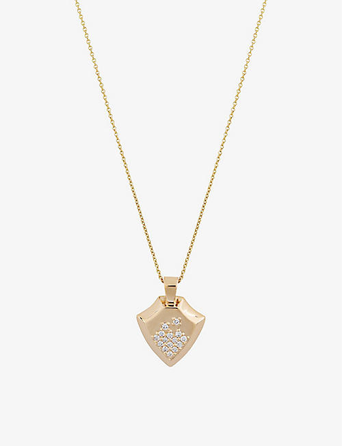 LA MAISON COUTURE: MATILDE Shield 14ct recycled yellow-gold and 0.15ct diamond pendant necklace