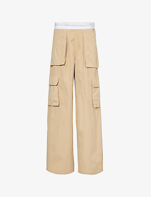ALEXANDER WANG: Rave branded-waistband mid-rise cotton cargo trousers