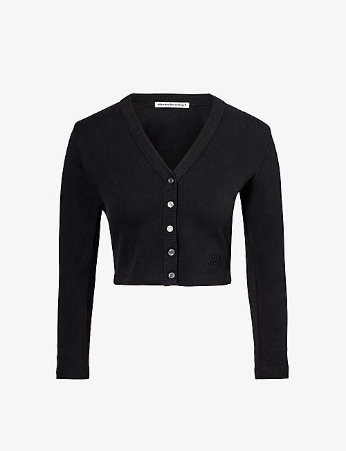 ALEXANDER WANG: Brand-embossed cropped stretch-cotton cardigan