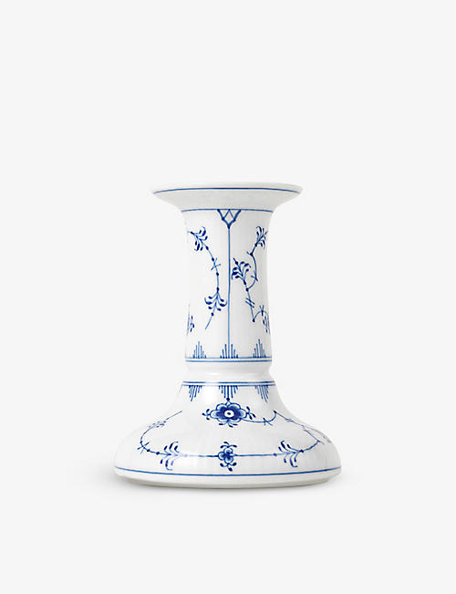 ROYAL COPENHAGEN: Blue Fluted Plain porcelain candle holder 11.5cm