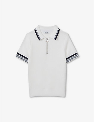 REISS: Chelsea contrast-trim stretch-knit polo shirt 3-9 years