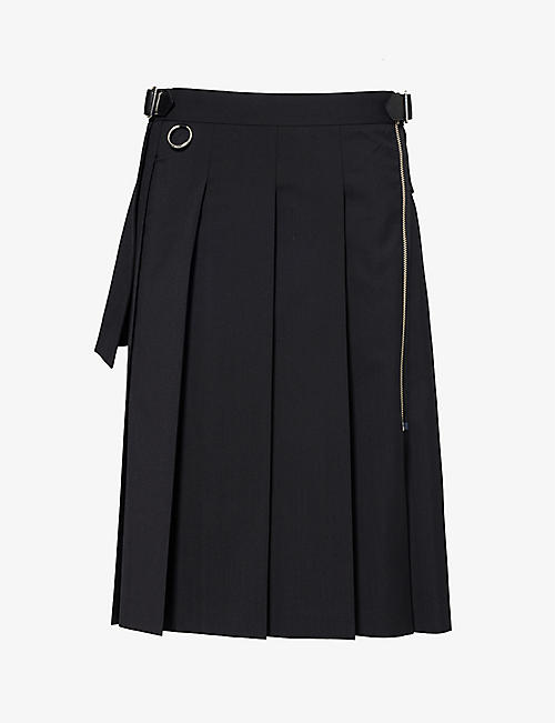 UNDERCOVER: Zip-embellished pleated woven-blend midi skirt