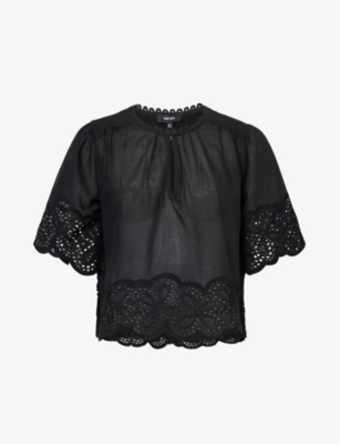ME AND EM: Broderie gathered-pleated cotton blouse