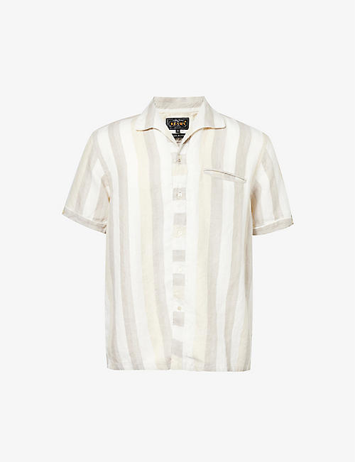 BEAMS PLUS: Striped camp-collar linen shirt