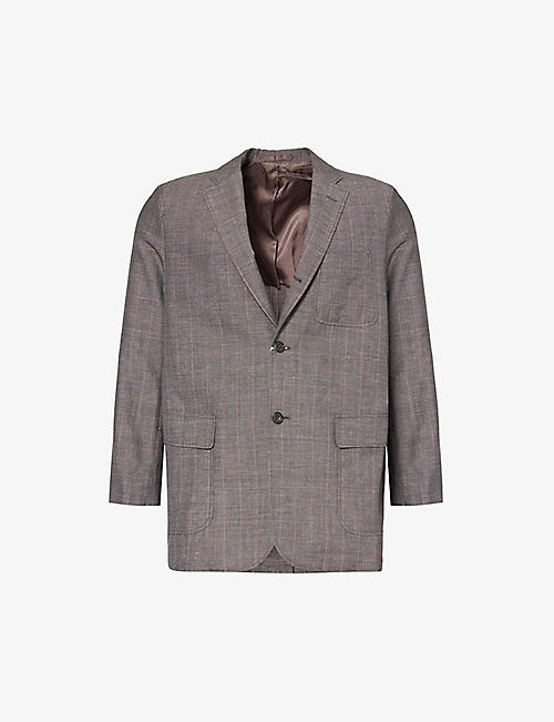 BEAMS PLUS: Plaid-patterned single-breasted wool and linen-blend blazer