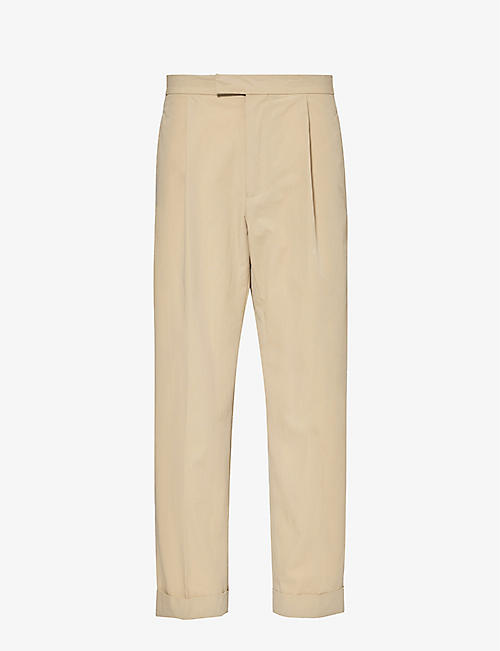 BEAMS PLUS: Pleated tapered-leg cotton-blend trousers