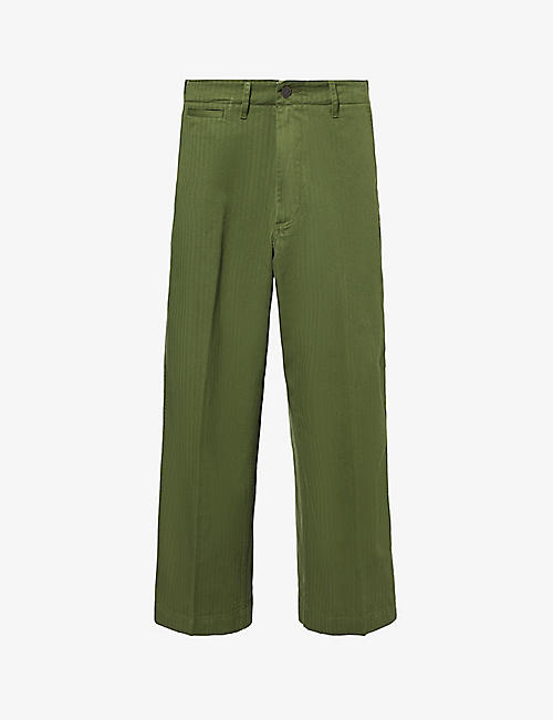 BEAMS PLUS: Herringbone regular-fit wide-leg cotton trousers