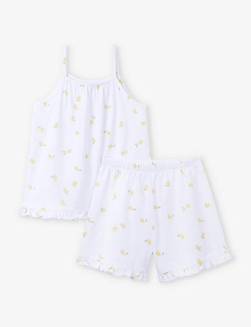 THE LITTLE WHITE COMPANY: Lemon-print ruffle-trim organic-cotton pyjamas 1-6 years