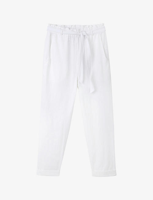 THE WHITE COMPANY: Belted-waist tapered-leg linen trousers