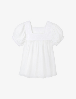THE WHITE COMPANY: Flower-embroidered square-neck organic-cotton top