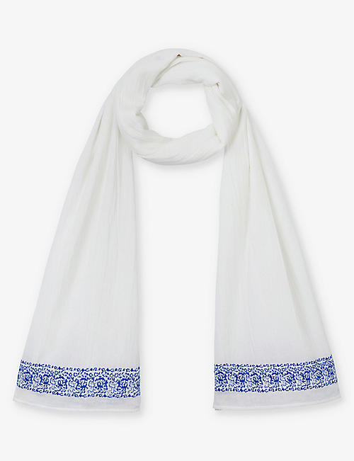 THE WHITE COMPANY: Embroidered textured-weave cotton scarf