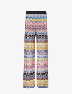 MISSONI: Chevron-stripe wide-leg mid-rise knitted trousers