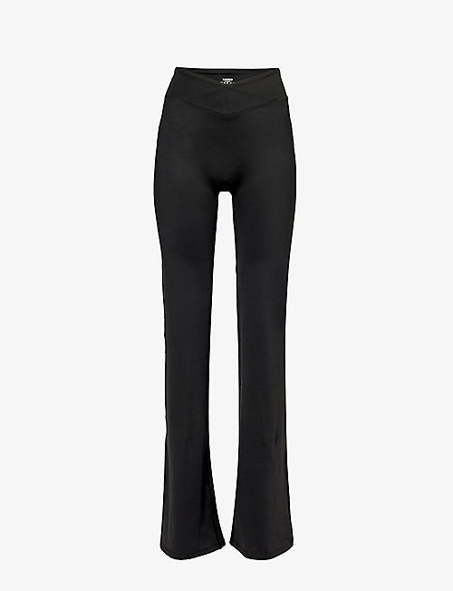 LOUNGE UNDERWEAR: Varsity flared-leg high-rise stretch-woven trousers