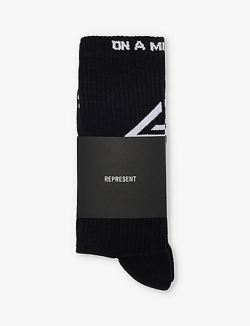 247 BY REPRESENT: Logo-pattern stretch-cotton knitted socks