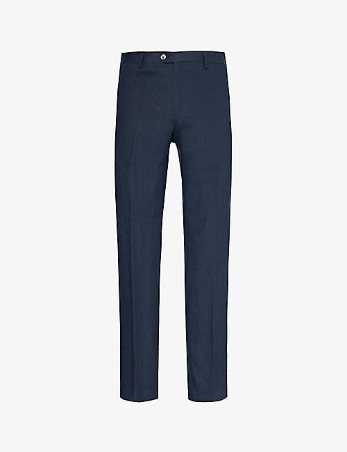 OSCAR JACOBSON: Denz side-panel regular-fit tapered-leg mid-rise wool trousers