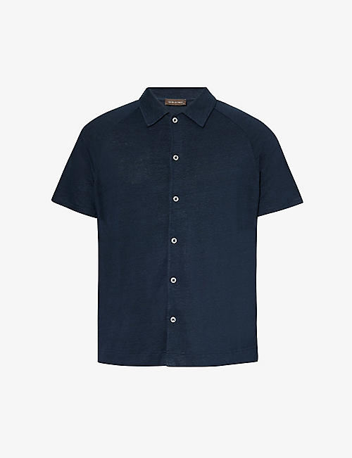 OSCAR JACOBSON: Albin marled-pattern linen-blend polo shirt