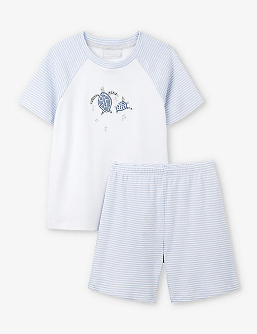 THE LITTLE WHITE COMPANY: Turtle and stripe-pattern organic-cotton set