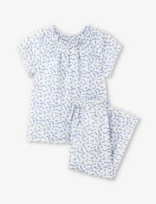 THE LITTLE WHITE COMPANY: Floral-print scalloped-trim cotton pyjamas 1-2 years