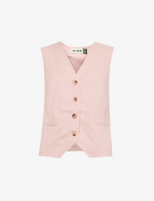 RIXO: Norah V-neck cotton and linen-blend top