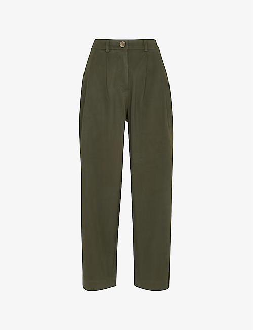 WHISTLES: Bethany pleated barrel-leg mid-rise cotton trousers