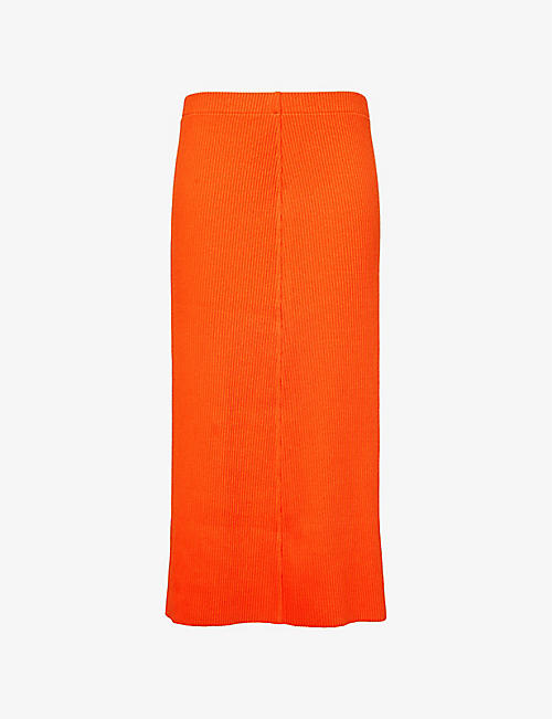 VINCE: Elasticated-waist rib-knit cotton-blend jersey midi skirt
