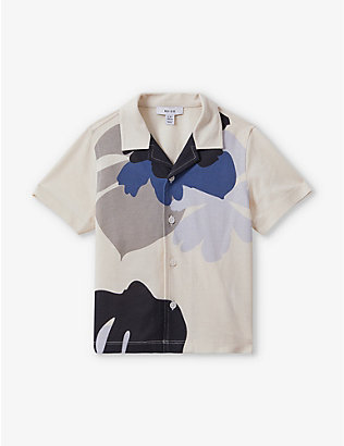 REISS: Graphic-print spread-collar cotton shirt 3-13 years