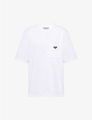 PRADA: Logo-plaque patch-pocket cotton-jersey T-shirt