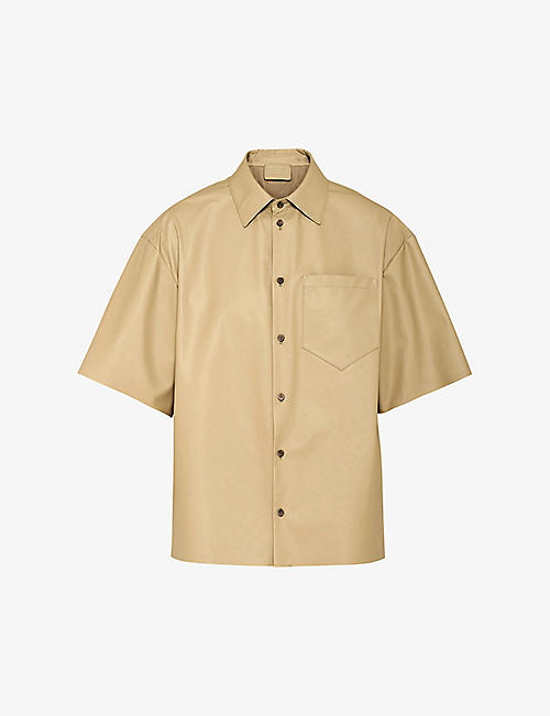 PRADA: Short-sleeved spread-collar boxy-fit leather shirt