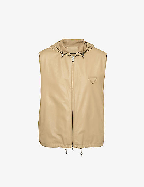 PRADA: Sleeveless boxy-fit leather hooded vest