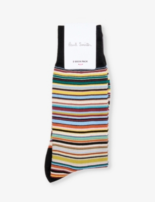 PAUL SMITH: Signature stripe-pattern pack of two cotton-blend knitted socks