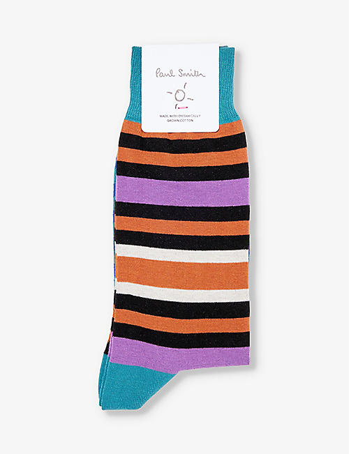 PAUL SMITH: Stripe-pattern cotton-blend knitted socks