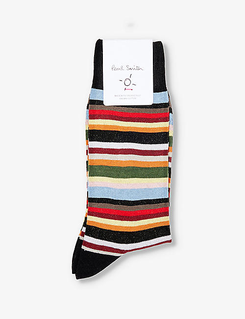 PAUL SMITH: New Signature stripe-pattern stretch-organic-cotton blend socks