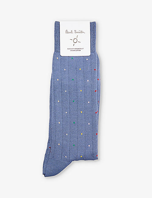 PAUL SMITH: Signature dot-pattern stretch-organic-cotton blend socks