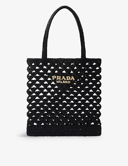 PRADA: Logo-embroidered crochet tote bag