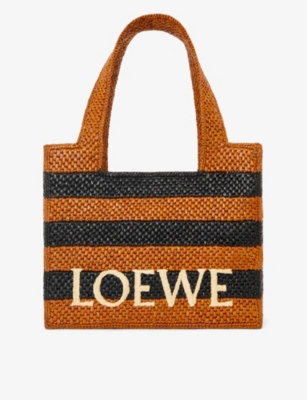 LOEWE: Loewe x Paula's Ibiza medium striped raffia logo tote bag
