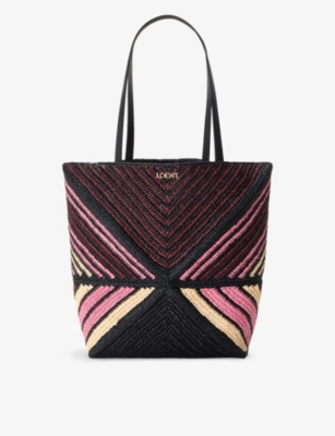 LOEWE: Loewe x Paula's Ibiza Puzzle Fold striped raffia tote bag