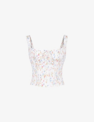 HOUSE OF CB: Chicca floral-print woven corset top
